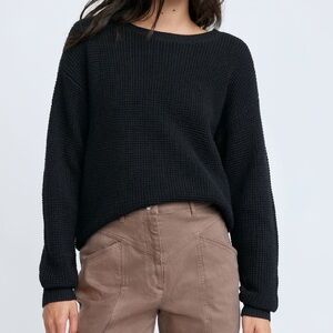 Wilfred Crew Neck Knit Wool Sweater in Black